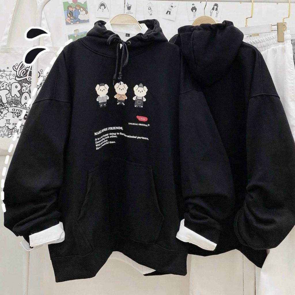 Hình ảnh Áo Khoác Hoodie Sweater Tay Bồng Nỉ Ngoại Cực Hot Tp Có Túi Trước 3 Con Gấu Siêu Xinh