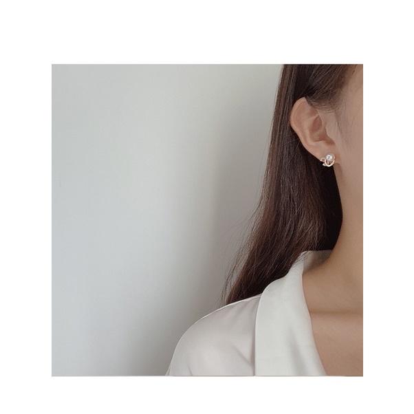 Hoa tai chữ X đính ngọc trai nhân tạo, chuôi bạc 925