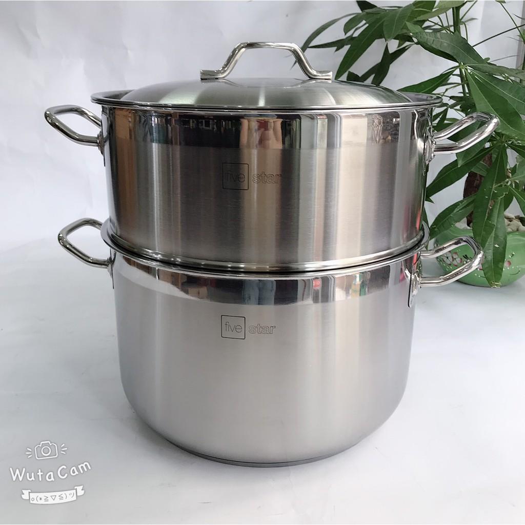 Bộ nồi xửng hấp inox 430 Fivestar standard nắp inox ( 28cm ),tặng 5 muỗng ăn ,3 đáy bếp từ , gas, hồng ngoại