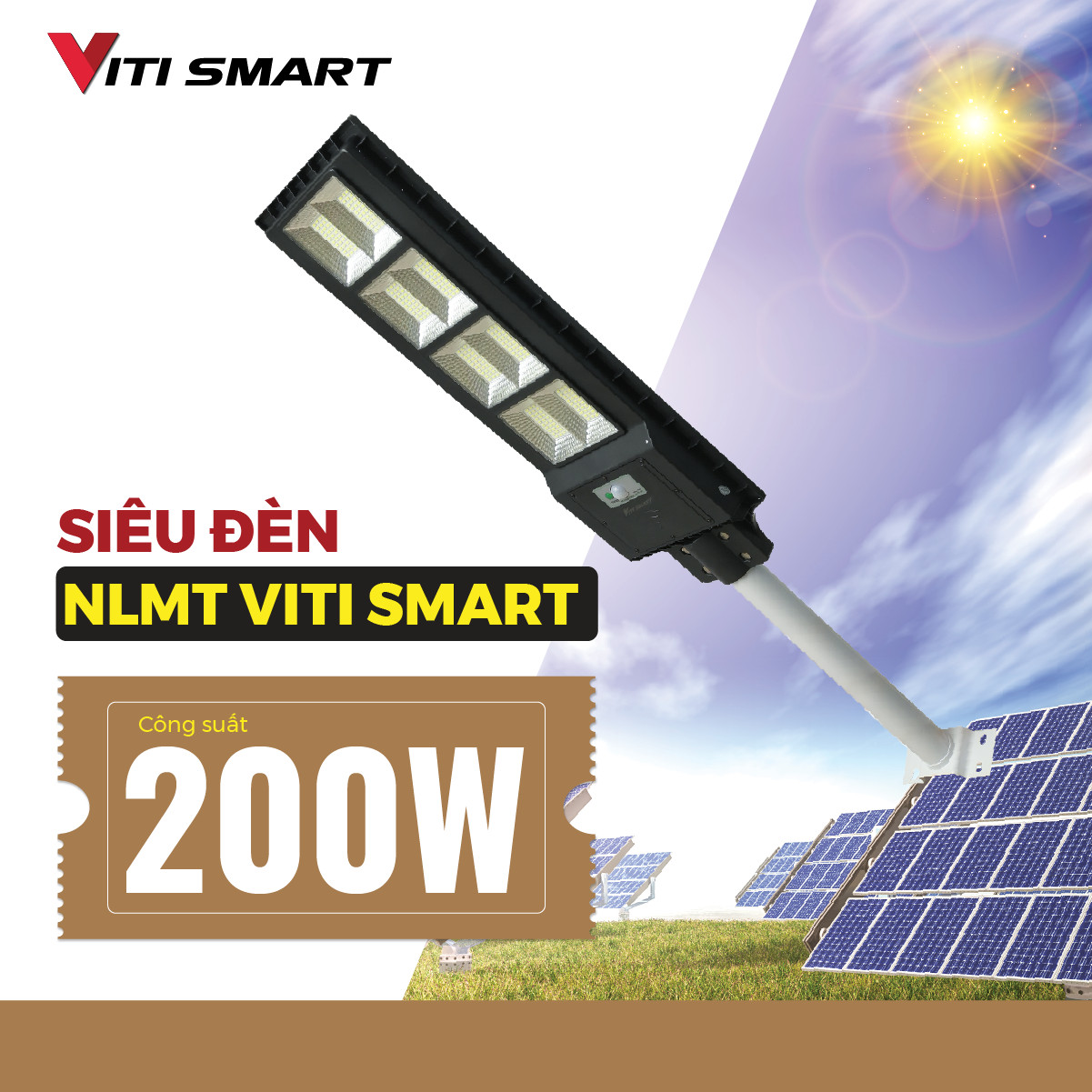 Đèn năng lượng mặt trời liền thể công suất 200W - Tiết Kiệm Điện tuổi thọ 10 năm