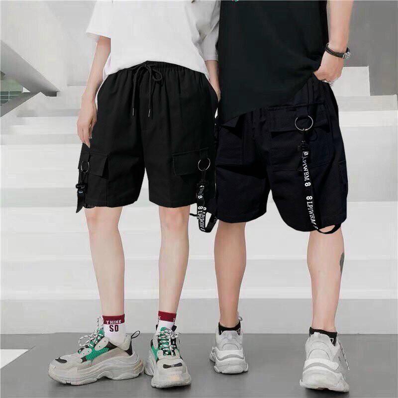 &lt;FREE SHIP&gt; Quần short túi hộp unisex vải kaki co giãn phối dây
