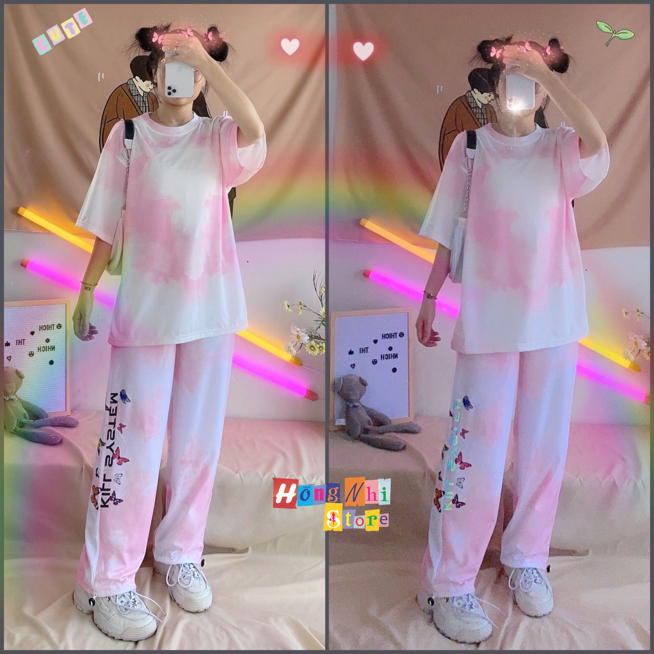 Quần Jogger Thun Dài Dây Rút Loang Màu Phản Quang Màu Hồng - Quần Thun Rút Dây Unisex - MM