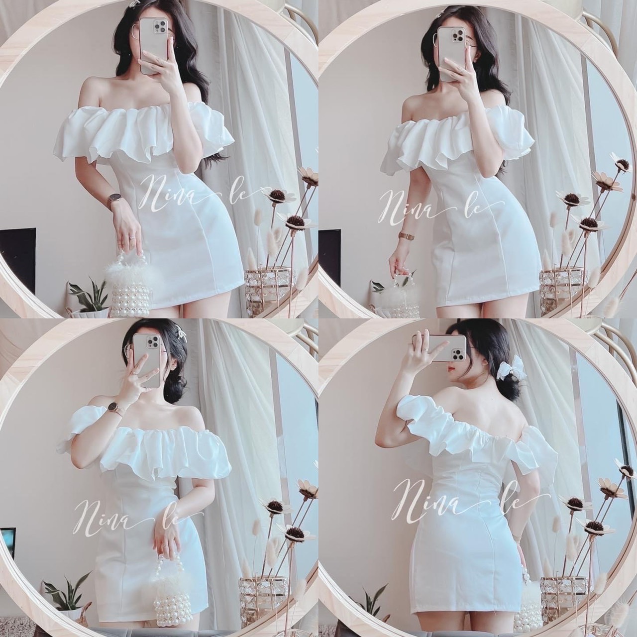 Đầm body trễ vai bèo trắng sang trọng