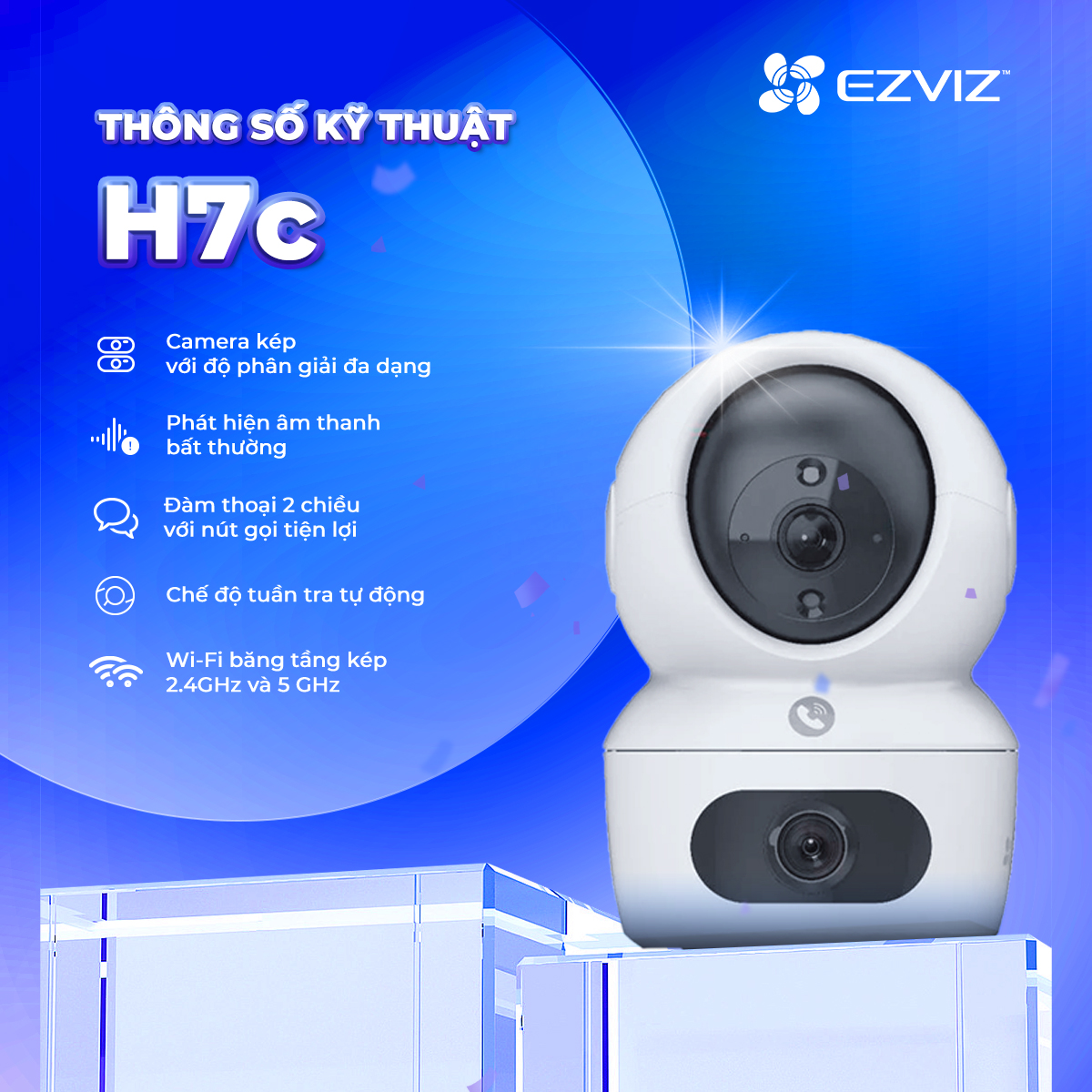 Camera Ezviz 2 Mắt 8MP H7C Trong Nhà Xem 2 Màn Hình Cùng Lúc - Hàng chính hãng