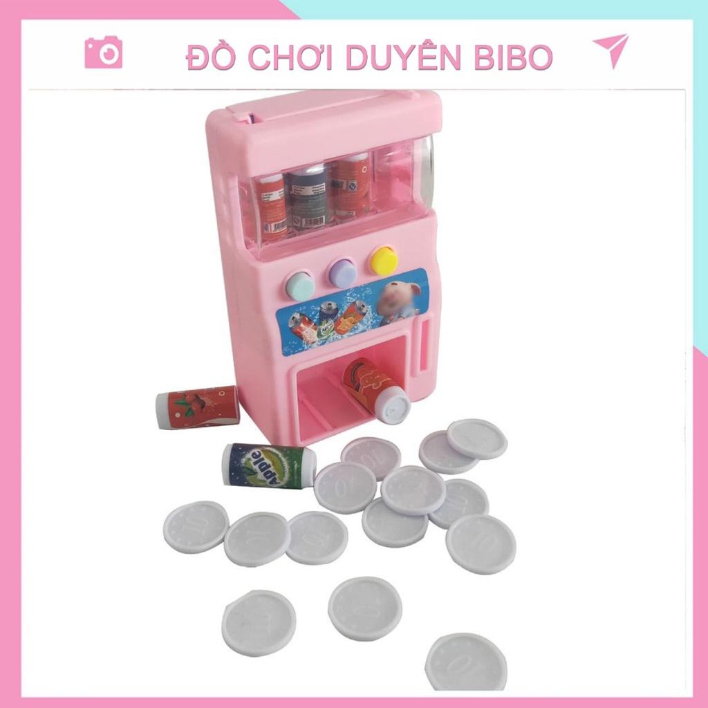 Đồ chơi máy bán nước tự động mini dễ thương cho bé dạng máy bán nước đồ chơi có 4 lon nước và xu mẹ và bé