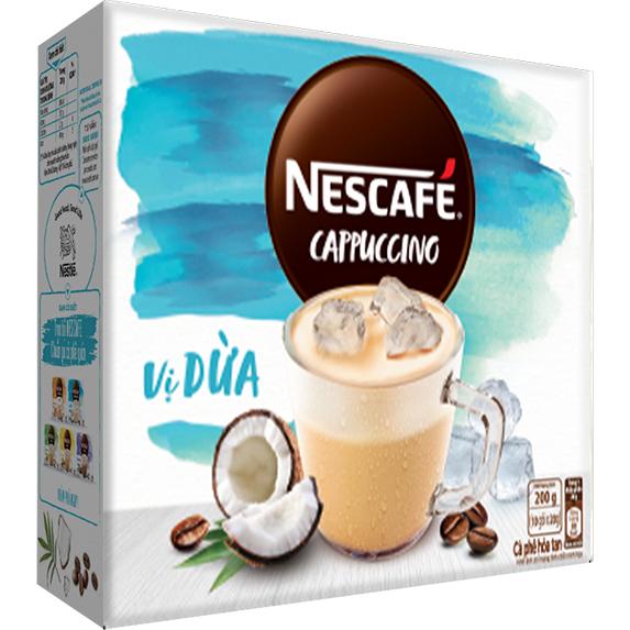 [Tặng 1 túi thời trang đa năng] Combo 2 hộp cà phê hòa tan Nescafé Cappuccino vị dừa bao bì mới (Hộp 10 gói x 20g)