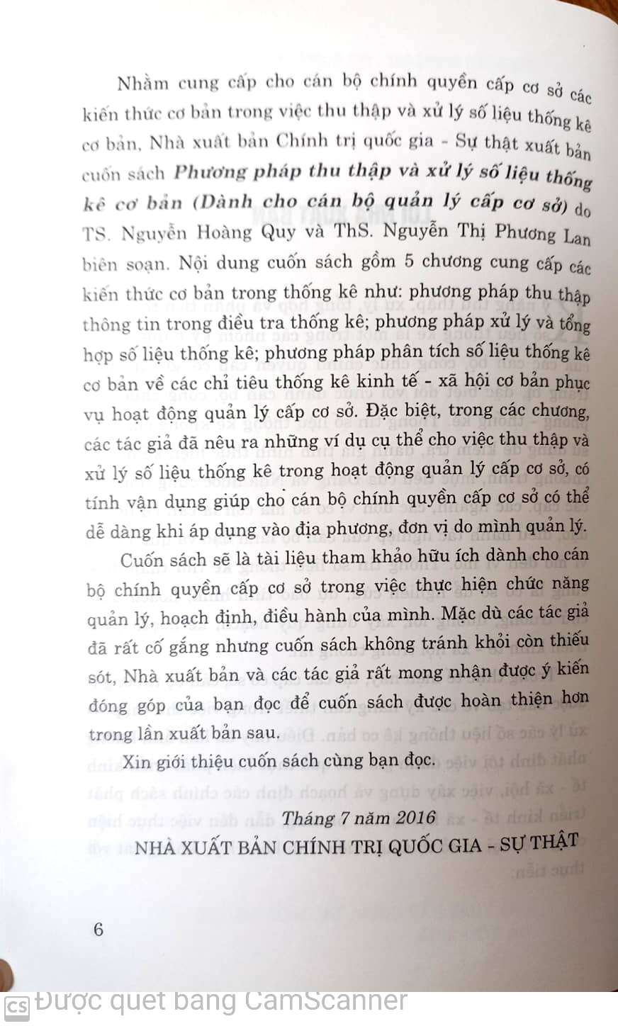 Phương pháp thu thập và xử lý số liệu thống kê cơ bản (Dành cho cán bộ quản lý cấp cơ sở)