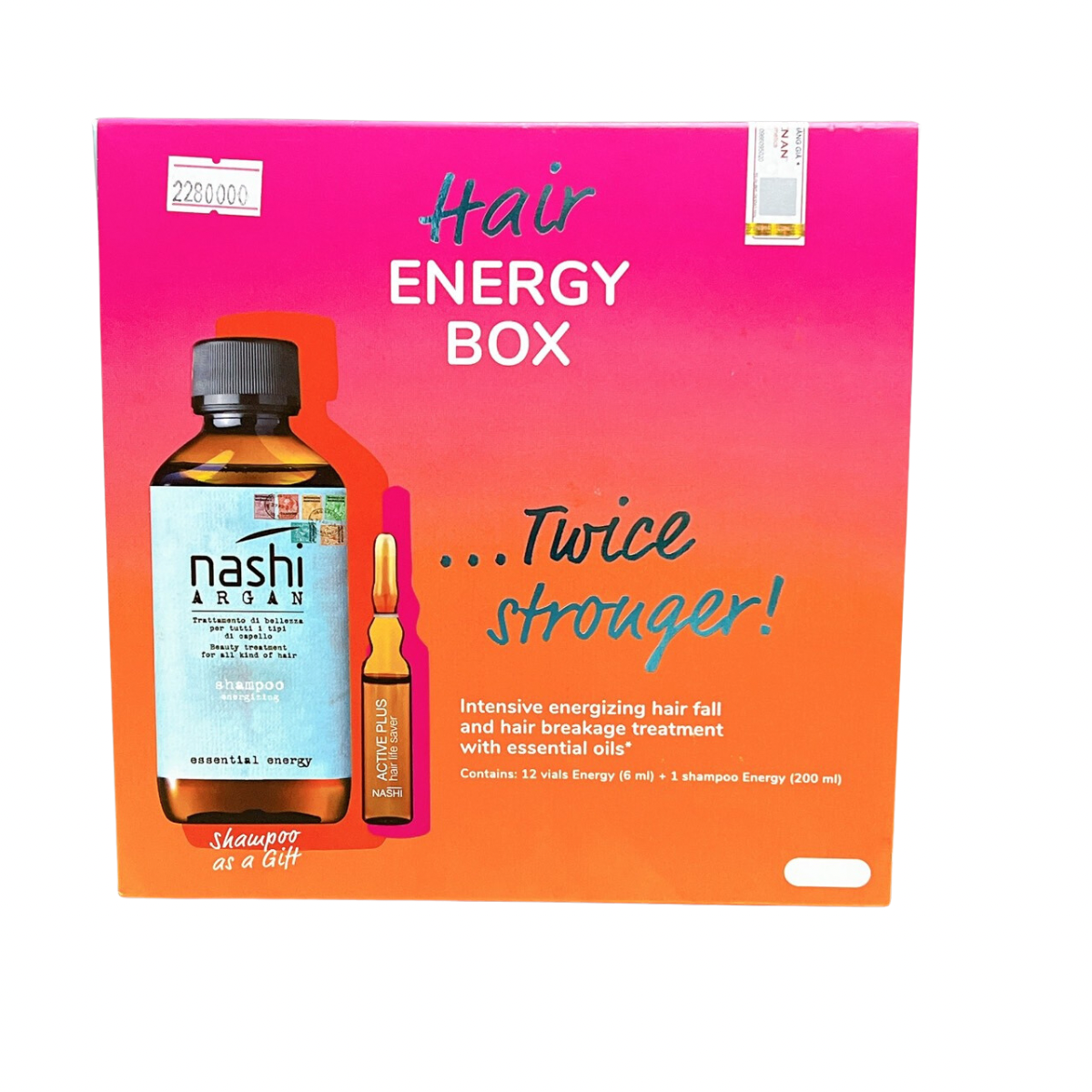 Bộ dầu gội + Tinh chất ngăn rụng tóc, kích thích mọc tóc Nashi Argan Capixyl Hair Energy Box 200ml/6mlx12 Italy