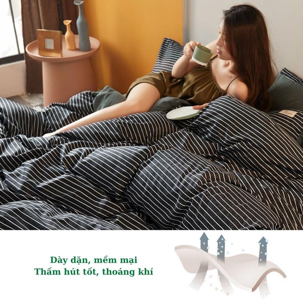 Bộ chăn ga gối Cotton Tici kẻ M2T Bedding chăn ga Hàn Quốc, vỏ chăn mền, drap giường và 2 vỏ gối
