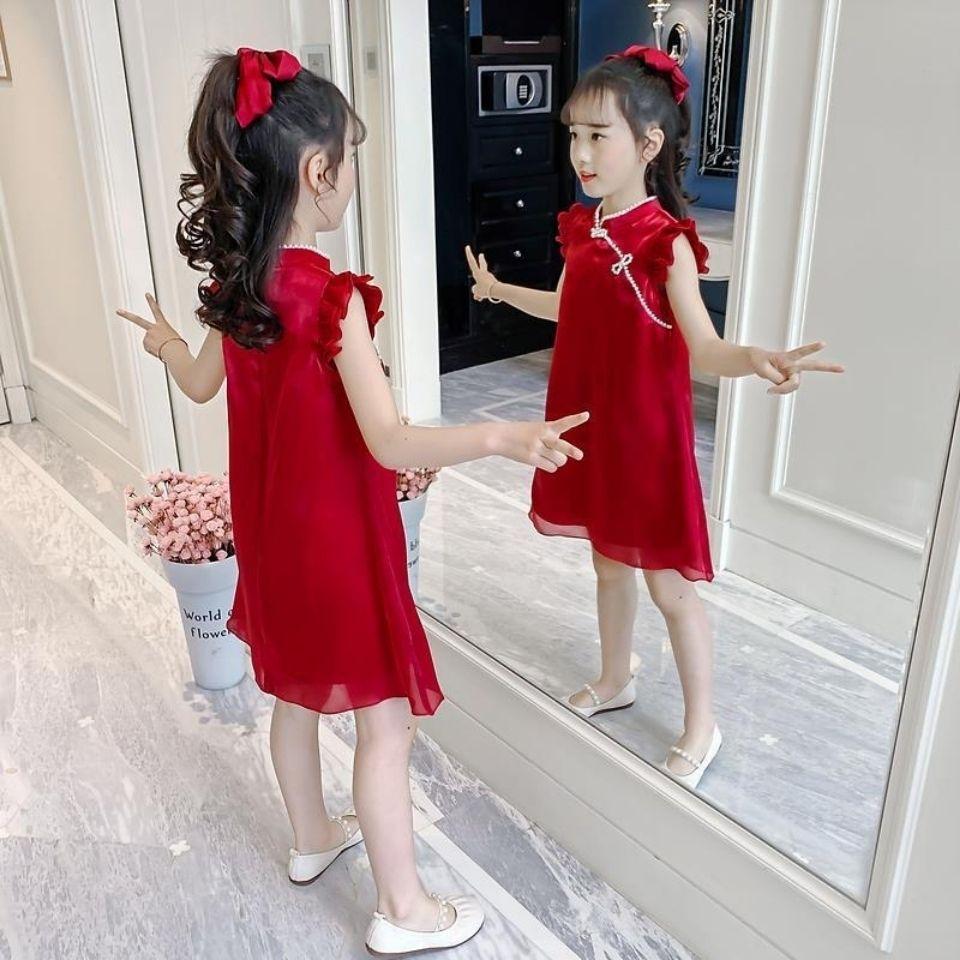 SHUANGYAN Cô gái sườn xám mùa hè Trung Quốc phong cách ăn mặc 2021 phong cách phương Tây trẻ em váy công chúa Hanbok cô gái nhỏ mùa hè ăn mặc