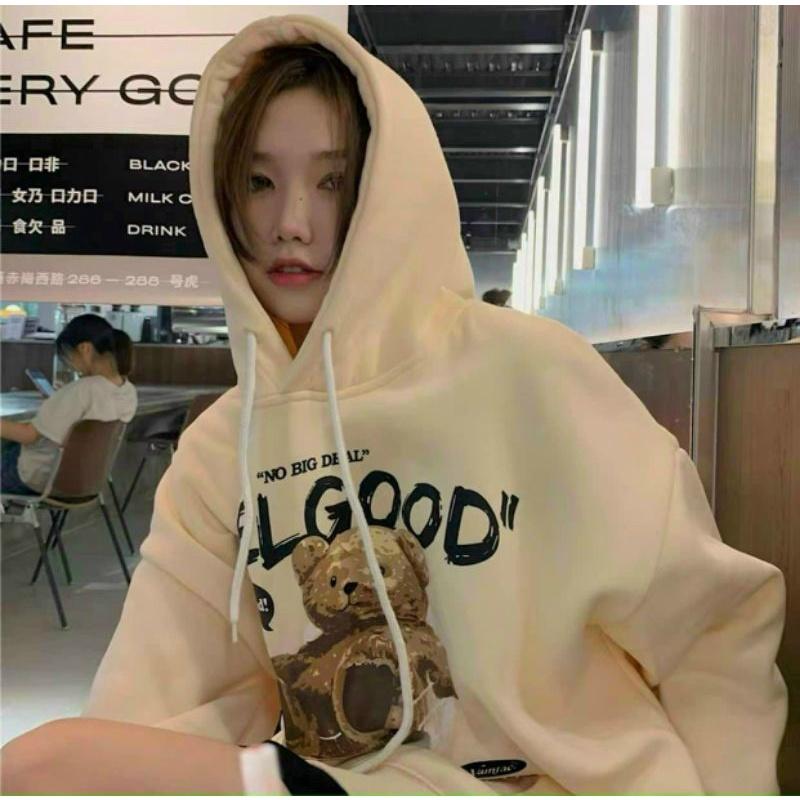 Áo hoodie unisex form rộng chất nỉ ngoại in hình gấu cube, mẫu áo khoác nỉ thời trang thu đông