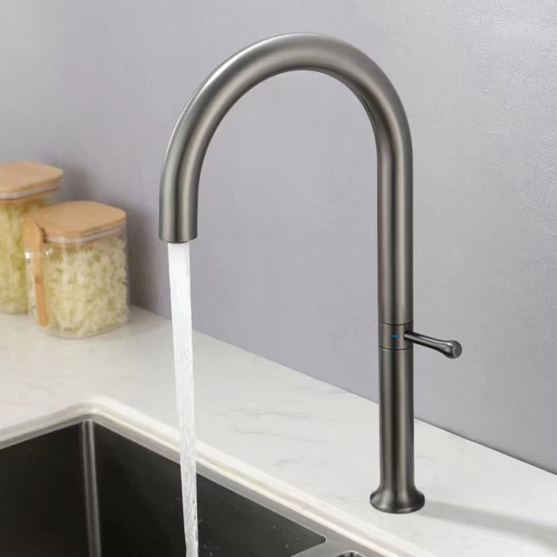 Vòi rửa bát nóng lạnh đồng mạ PVD màu ghi xám sang trọng