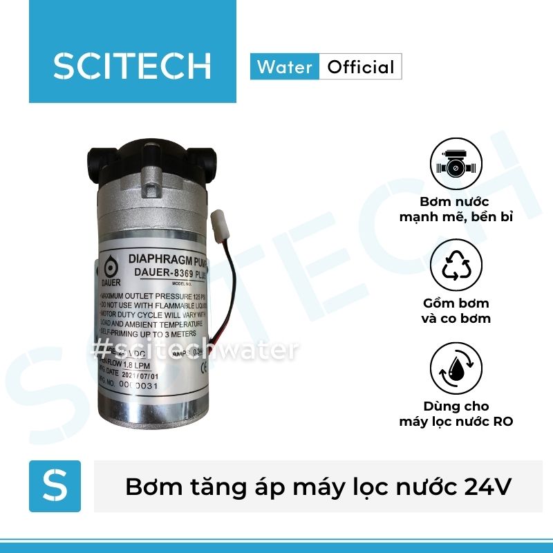 Bơm tăng áp máy lọc nước 24V (Tặng kèm co bơm) - Hàng chính hãng