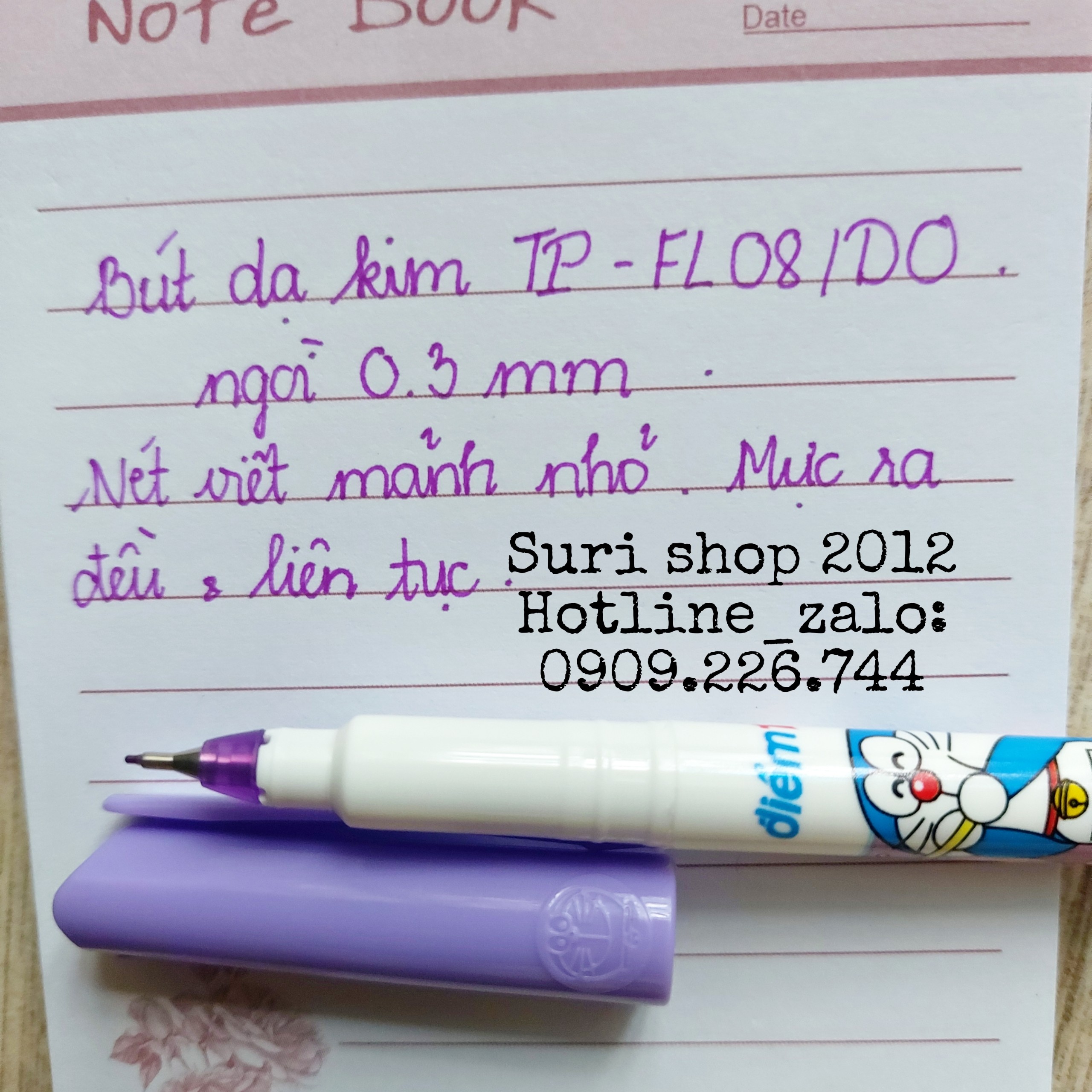 Hộp 10 Cây Bút Dạ Kim Mực Tím Doraemon TP-FL08/DO ngòi 0.3mm cho học sinh lớp một