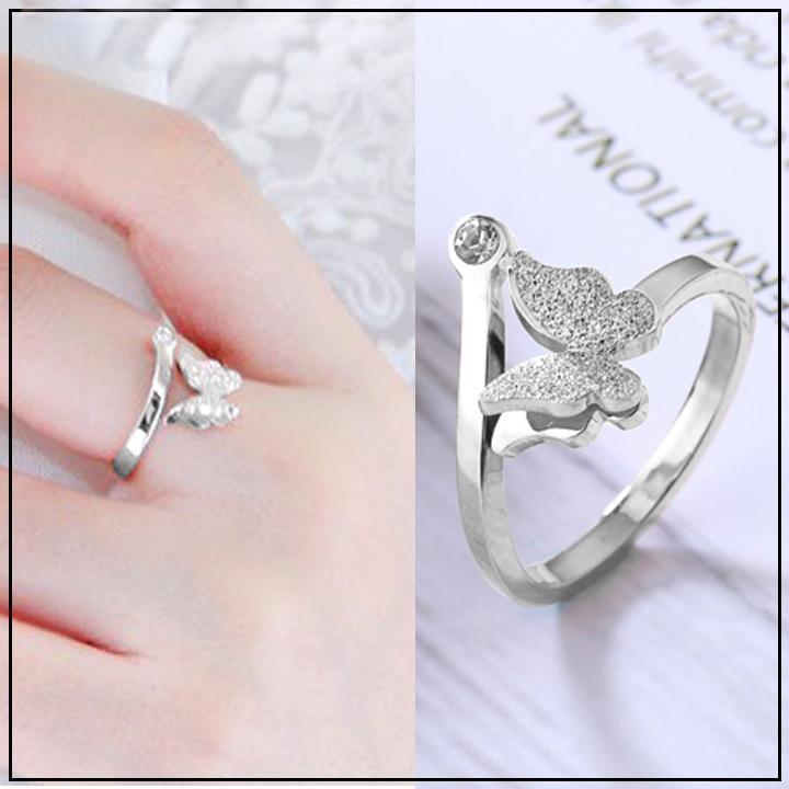 Nhẫn nữ - Nhẫn titan nữ thời trang cao cấp bướm phun cát thép không gỉ titanium trangsucpt 3 màu sắc NNUT51 Voi Pin