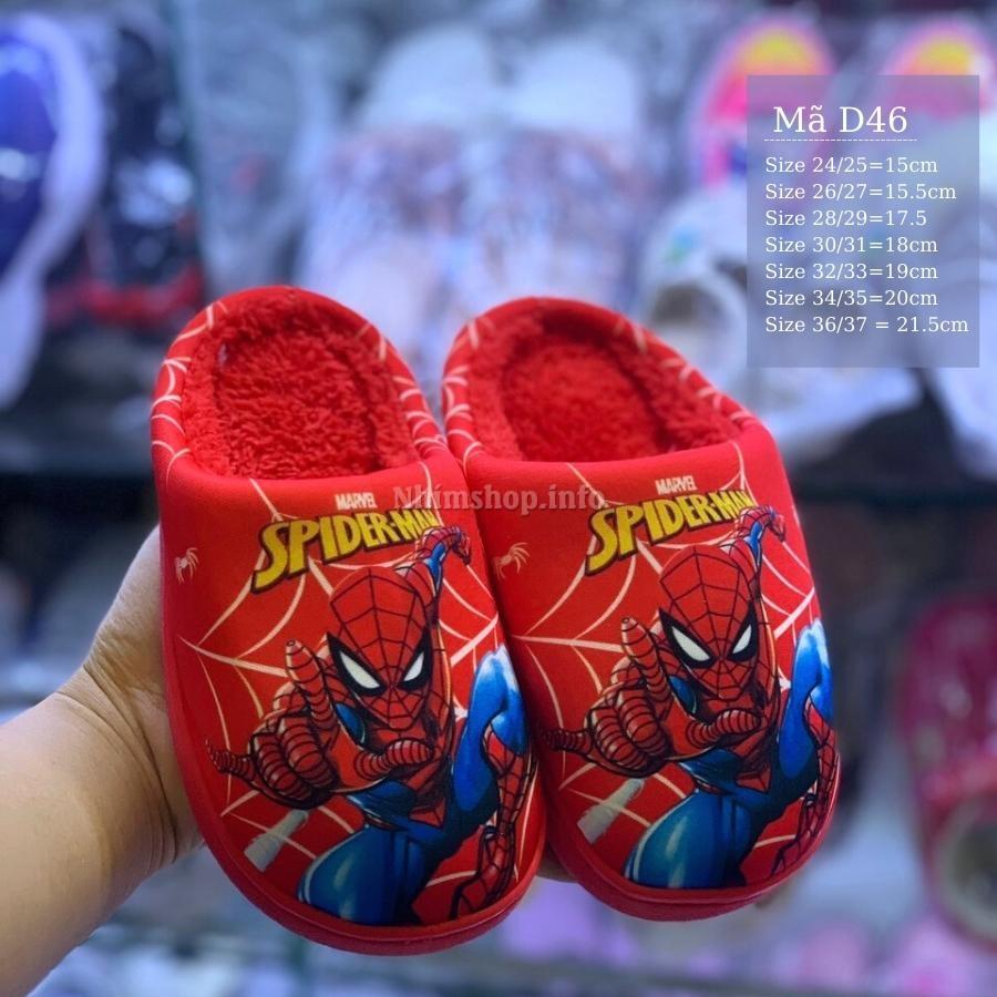 Dép bông đi trong nhà cho bé trai hình siêu nhân spiderman lót lông siêu ấm cao cấp đế cao su chống trơn 2 - 10 tuổi D46