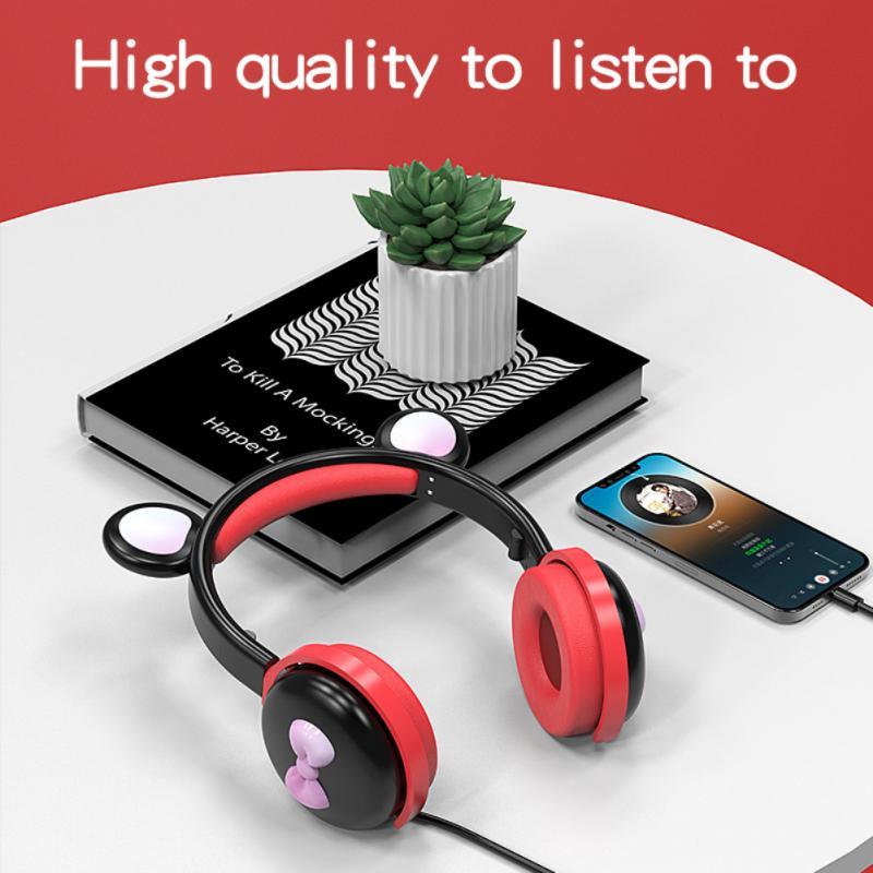 Tai Nghe Tai Mèo Tai Nghe Tai Nghe Không Dây Bluetooth-Tương Thích Hoạt Hình Dễ Thương Nhạc Điện Thoại Di Động Máy Tính Tai Nghe Chụp Tai Có Micro