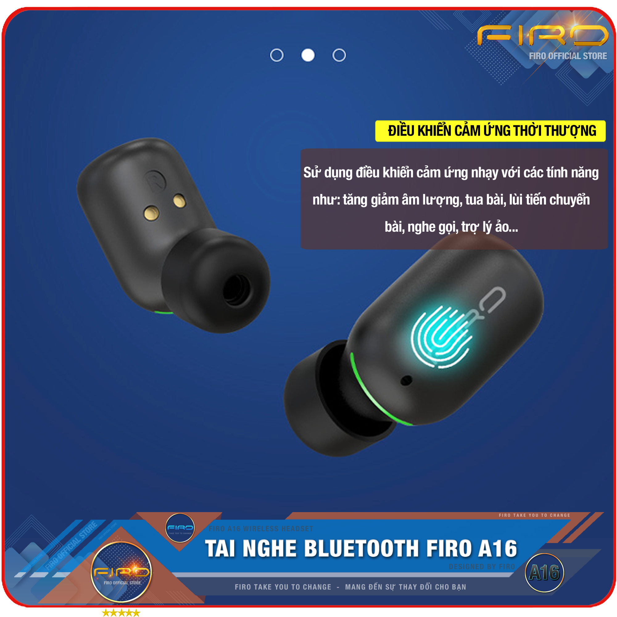 Tai Nghe Bluetooth Nhét Tai Không Dây FIRO A16 -Pin Dock Sạc 380mAh-Thời Gian Sử Dụng 5 Giờ Liên Tục-Điều Khiển Cảm Ứng Thông Minh-Công Nghệ Kháng Nước IPX5-Phù Hợp Với Tất Cả Dòng Máy-Hàng Chính Hãng