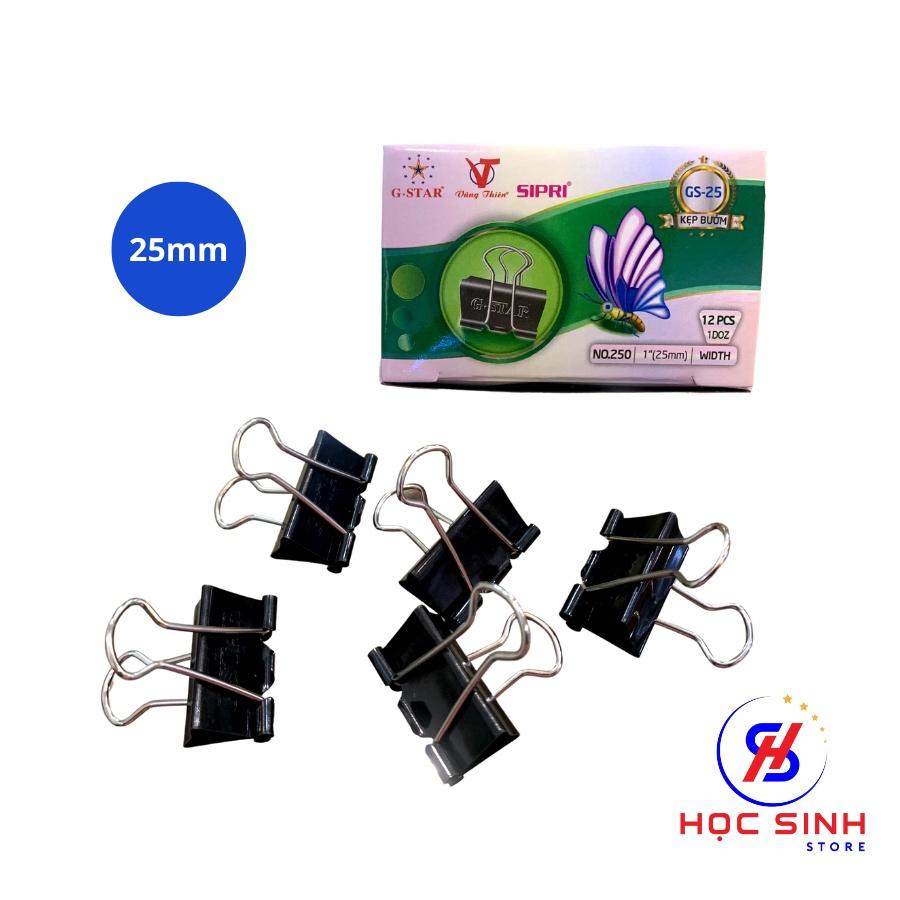 Hộp 12 Cái Kẹp Bướm 25mm Đen Gstar Size nhỏ Kẹp tài liệu cho học sinh và văn phòng