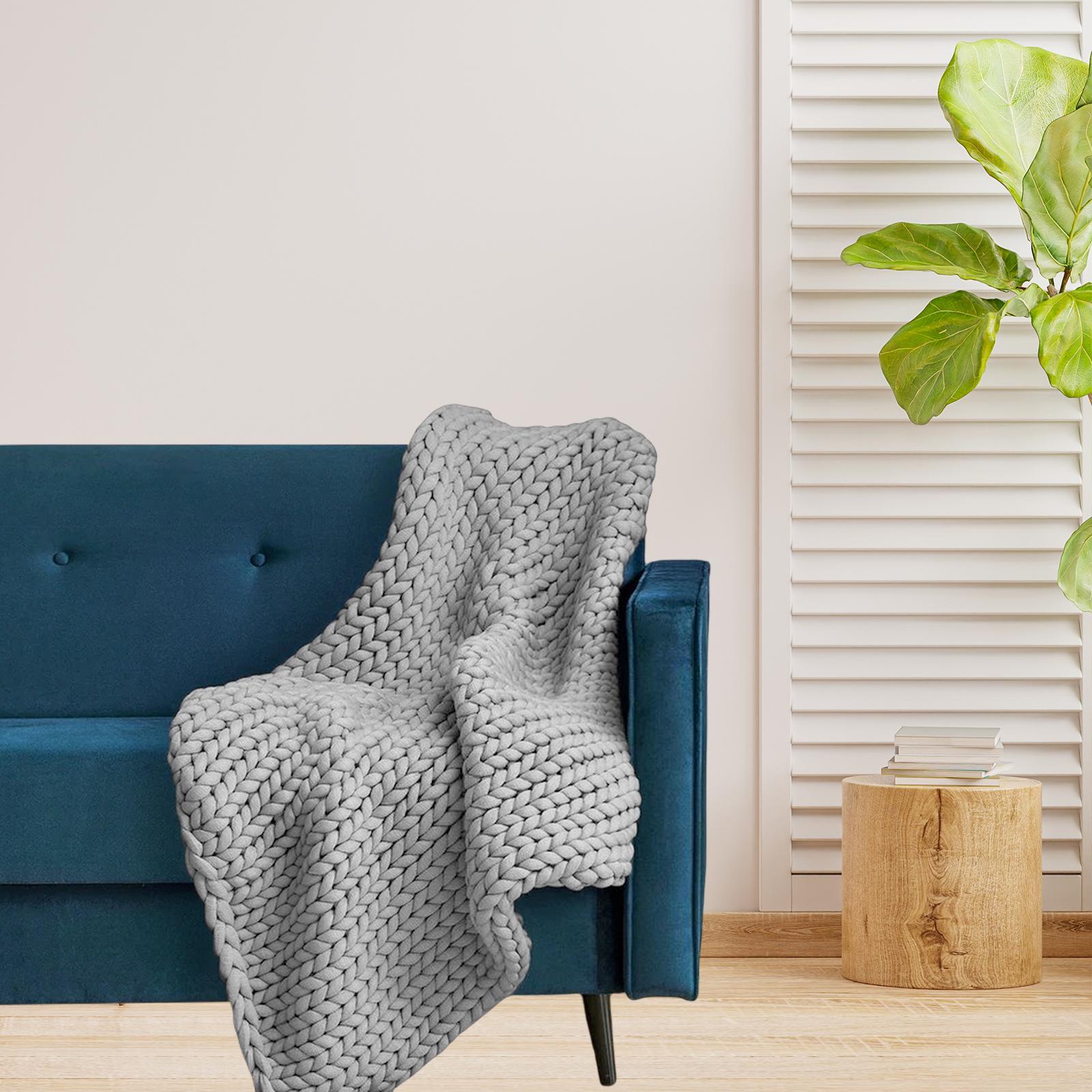 Handmade Chunky Knit Blanket Knitted Blanket for Living Room Bedroom Decor