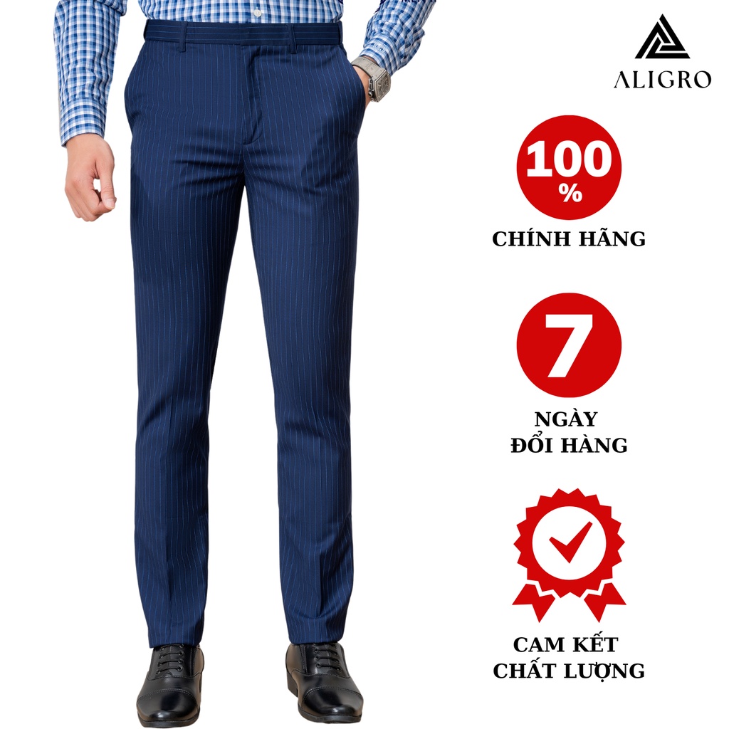 Quần Âu Nam ALIGRO Màu Navy Kẻ Sọc Trắng Chuẩn Form Slim, Tôn Dáng, Chất Liệu Nano Cao Cấp ALGO1053