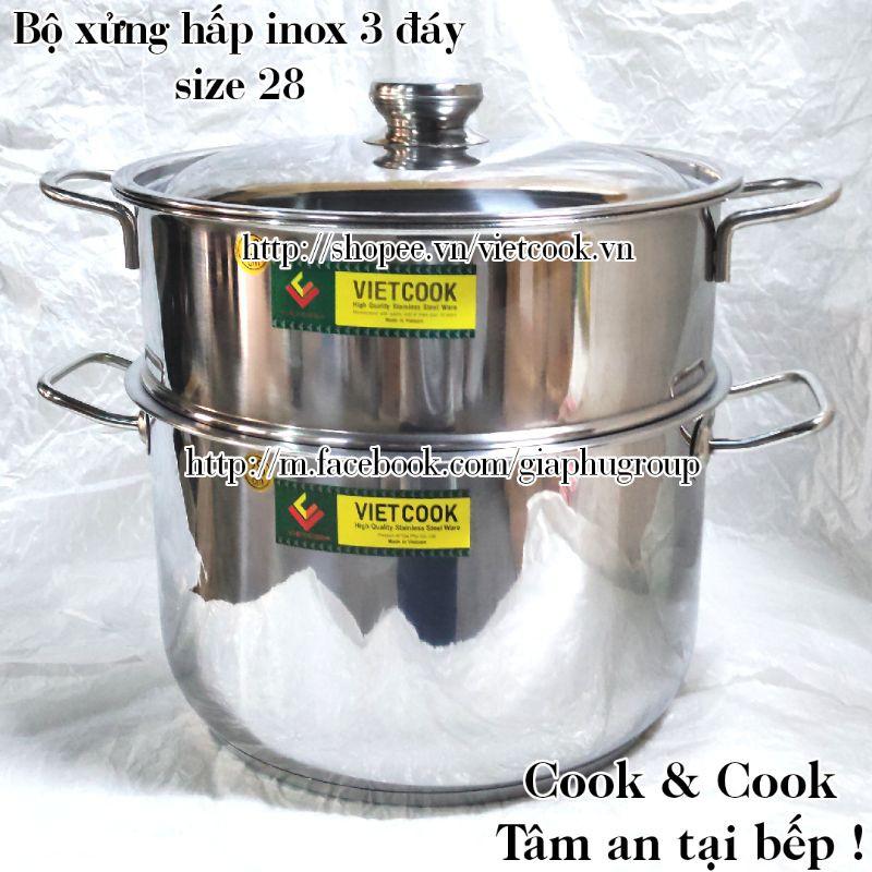 Bộ xửng hấp inox size 28 (nồi 10 lít) đáy từ, Chõ hấp, đồ xôi inox 4 đến 5 kg gạo