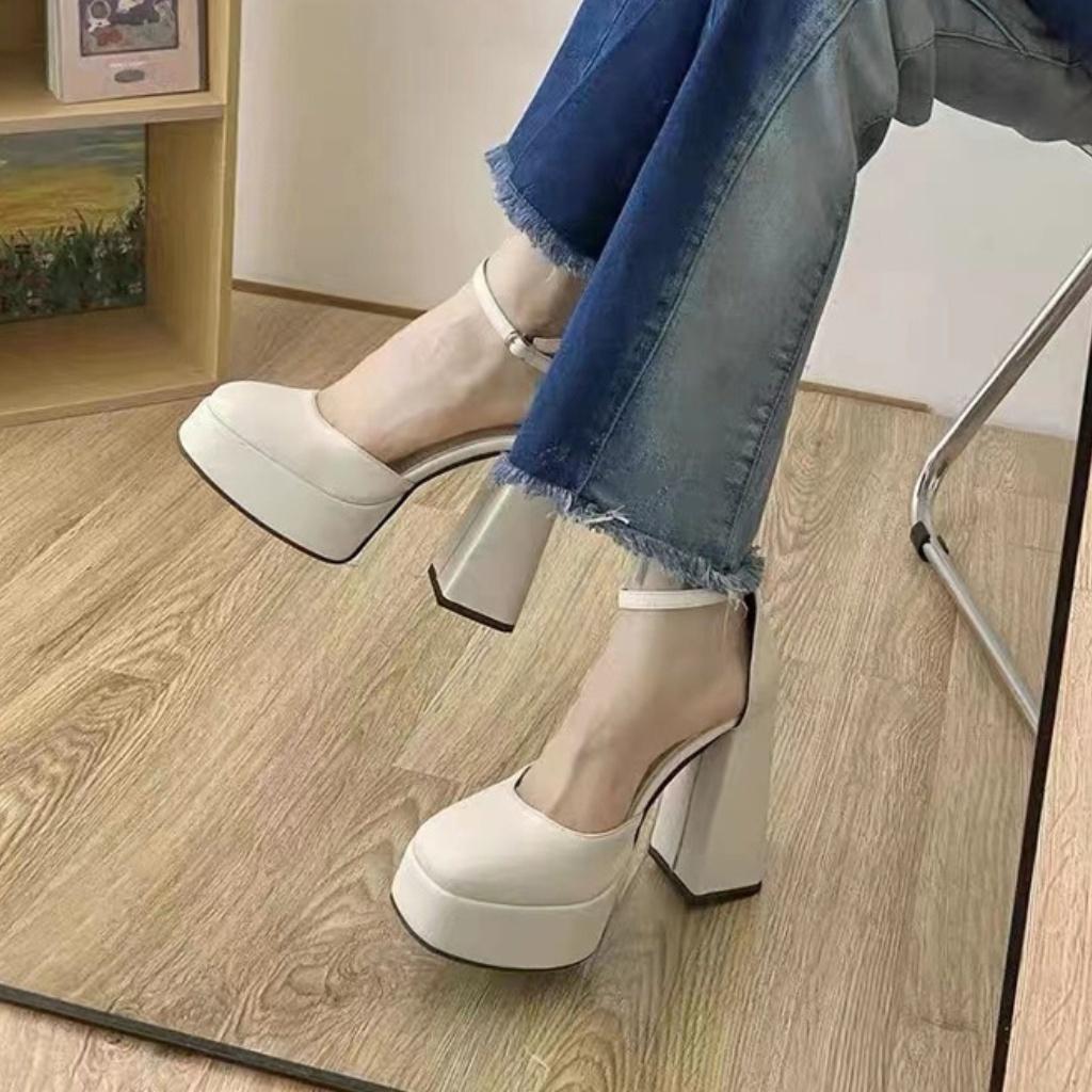 Giày guốc Pan Đúp 12cm siêu hót phong cách cực sang chảnh dễ phối đồ màu kem đen form rộng ĐI LÙI 1 SIZE shopchuotxinh