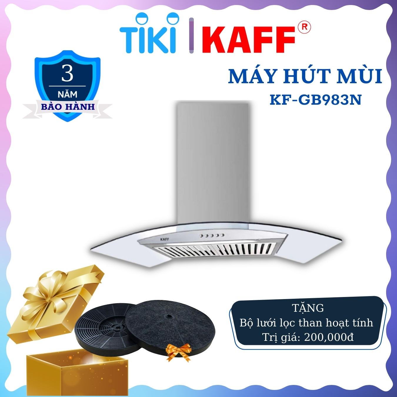 Máy hút mùi kính cong 900mm KAFF KF_GB983N Tặng bộ lọc than thay thế KAFF _ Hàng Chính Hãng