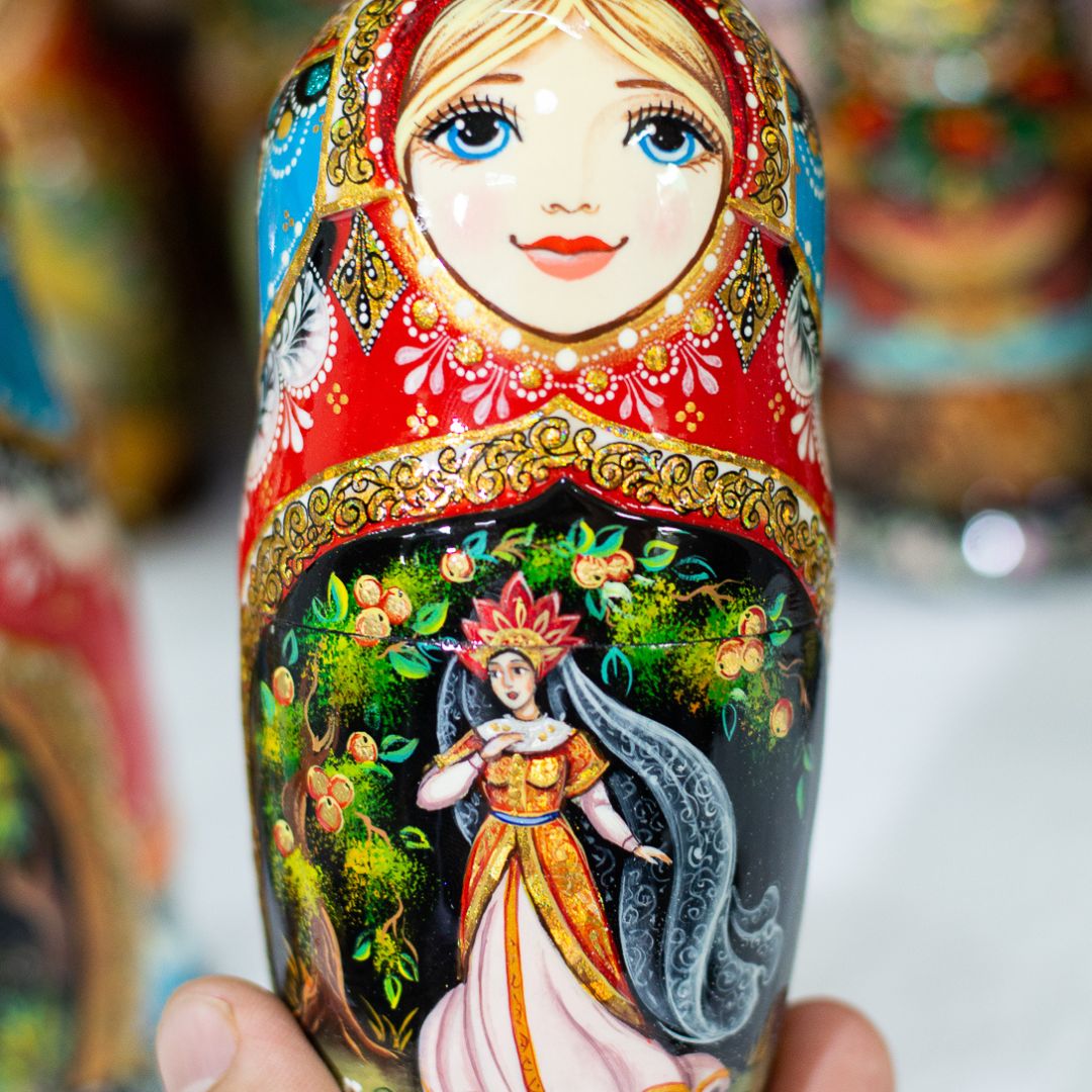 BỘ BÚP BÊ NGA MATRYOSHKA 5 LỚP 20CM CAO CẤP KHẮC CHẠM NỔI HOA VĂN "PHƯỢNG HOÀNG LỬA" CỰC ĐẸP VÀ SANG TRỌNG