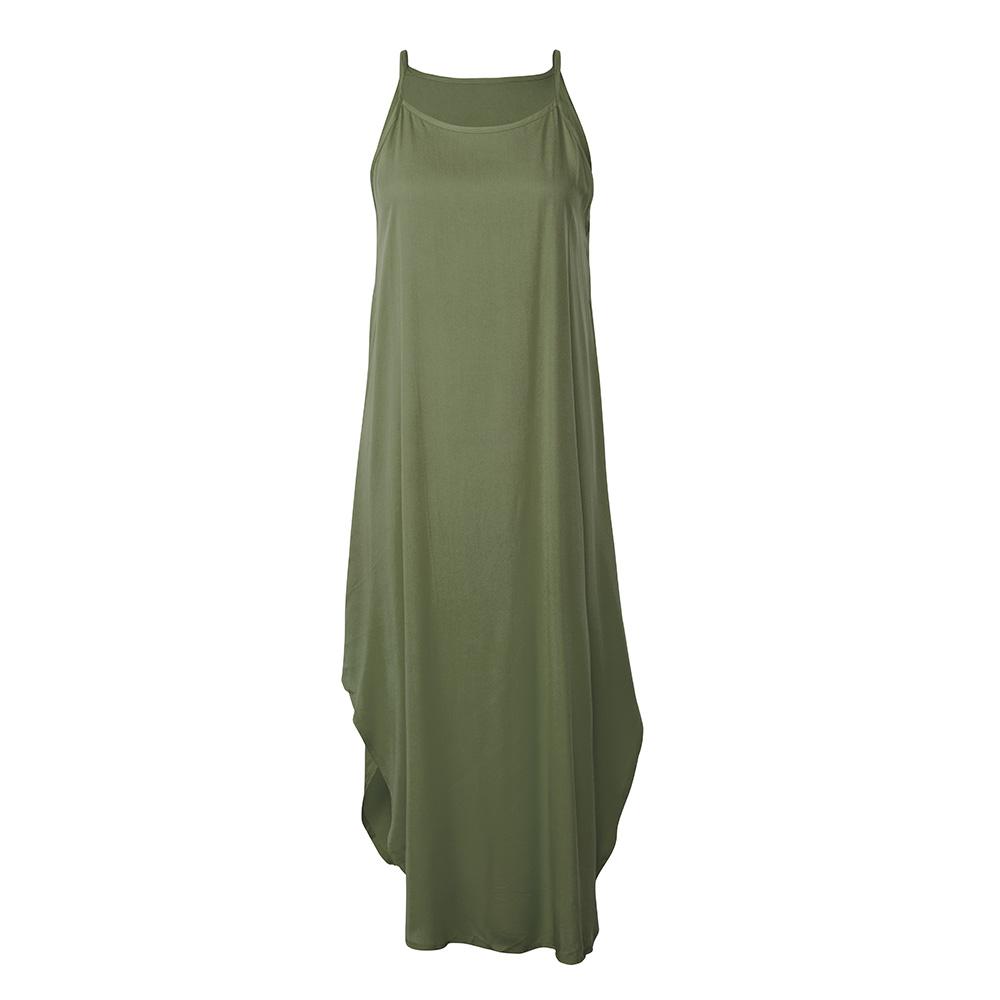 Women Summer Dress Solid Color Spaghetti Strap Sleeveless Asymmetric Hem Party Maxi Casual Loose Evening Sundress