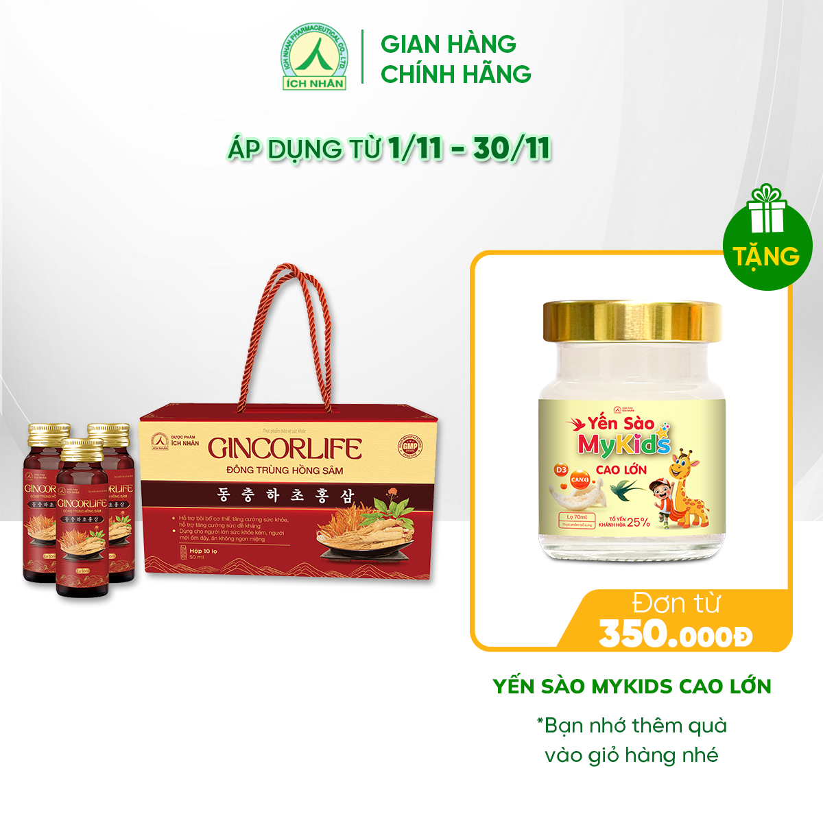 Nước hồng sâm GINCORLIFE Đông Trùng Hồng Sâm bồi bổ cơ thể, tăng cường sức đề kháng, khỏe mạnh hơn hộp 10 chai x 50ml