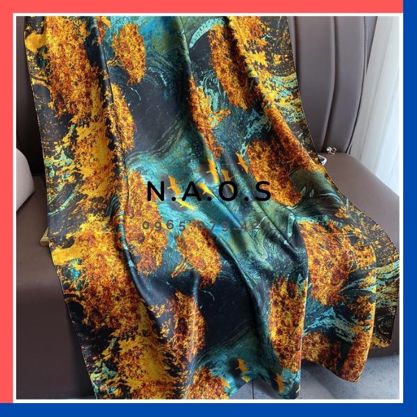 -Khăn choàng lụa dài Quảng Châu-Khăn Choàng Cổ Lụa Silk Họa Tiết Hoa Sen-Qùa tặng 20/10-quà tặng sinh