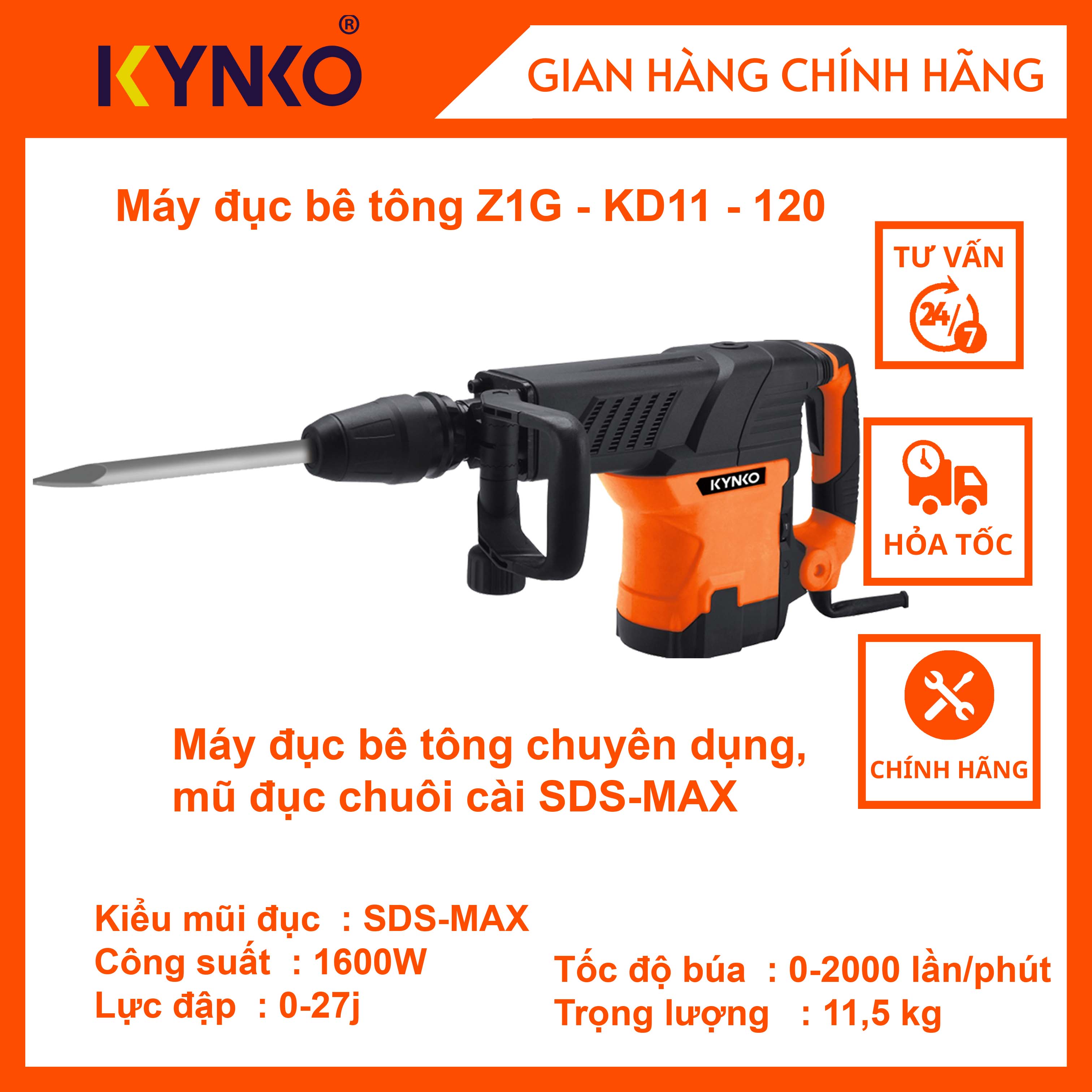 Máy đục bê tông cầm tay chính hãng Kynko Z1G-KD11-120 #6112 giá tốt