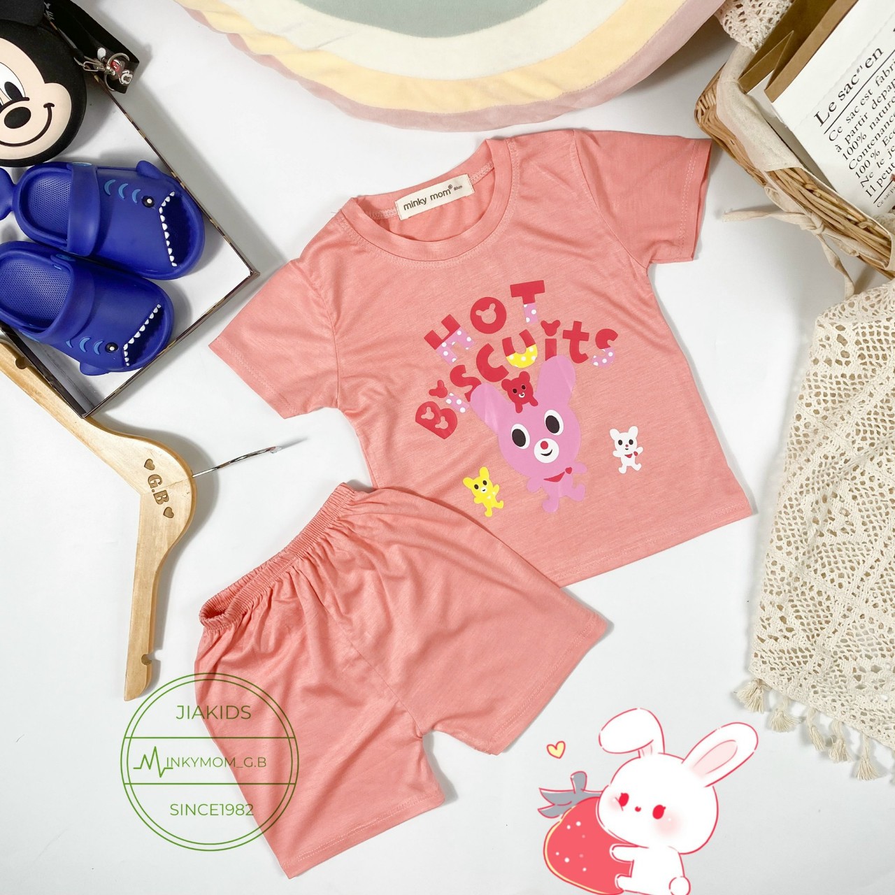Đồ bộ cộc tay cho bé sơ sinh hình con vật ngộ nghĩnh size 5-16kg chất thun lạnh mềm mát