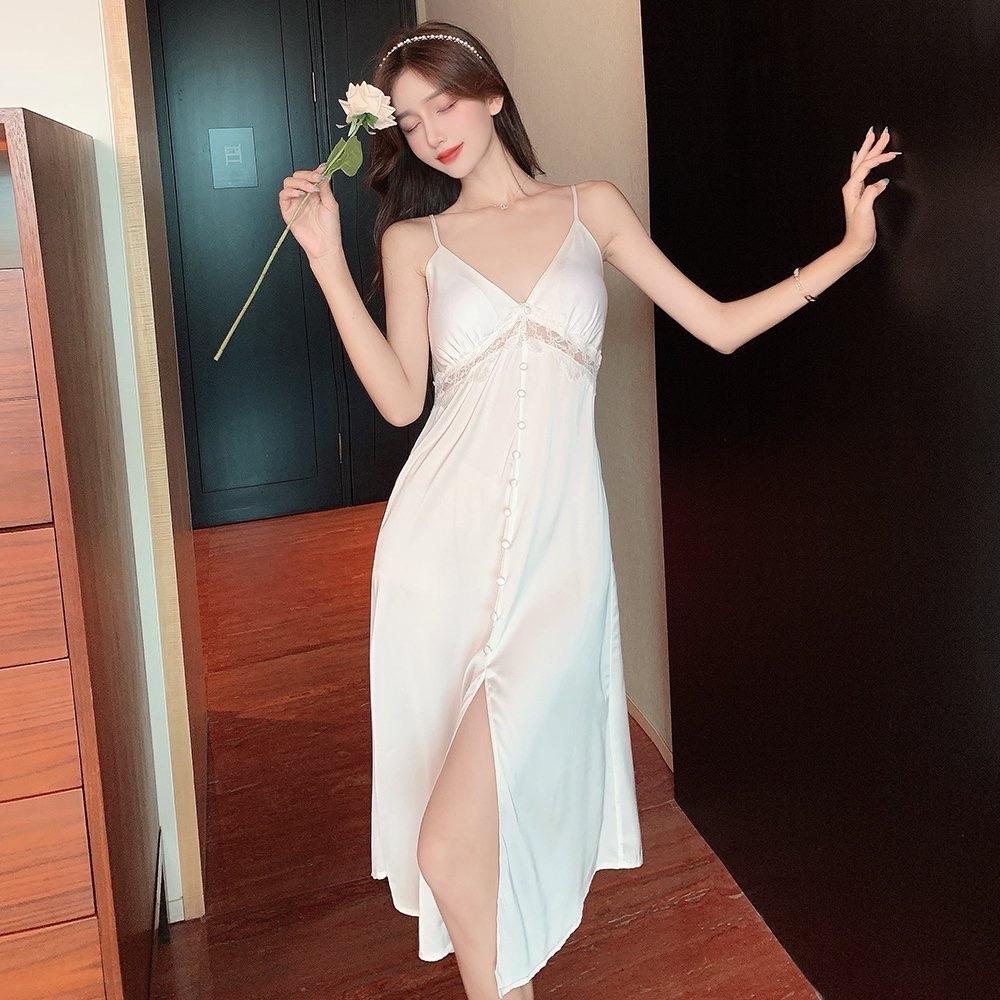 Váy ngủ nữ, váy 2 dây lụa mềm quyến rũ VILADY - V121 thiết kế siêu sang màu Trắng gạo, chất liệu lụa Pháp cao cấp