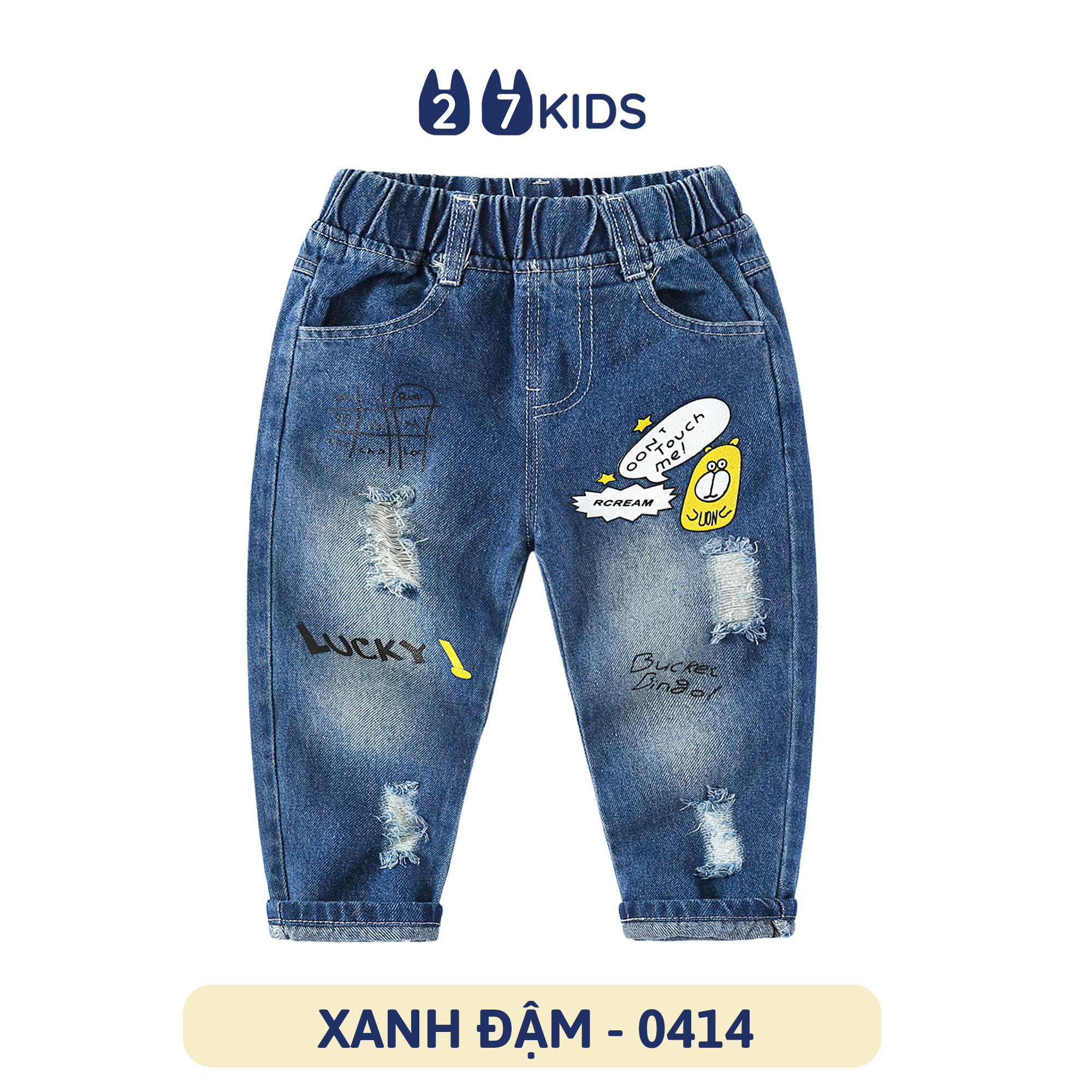 Quần jean dài bé trai 27Kids WELLKIDS quần bò mềm lưng chun nam cho trẻ từ 2-10 tuổi BLJE1