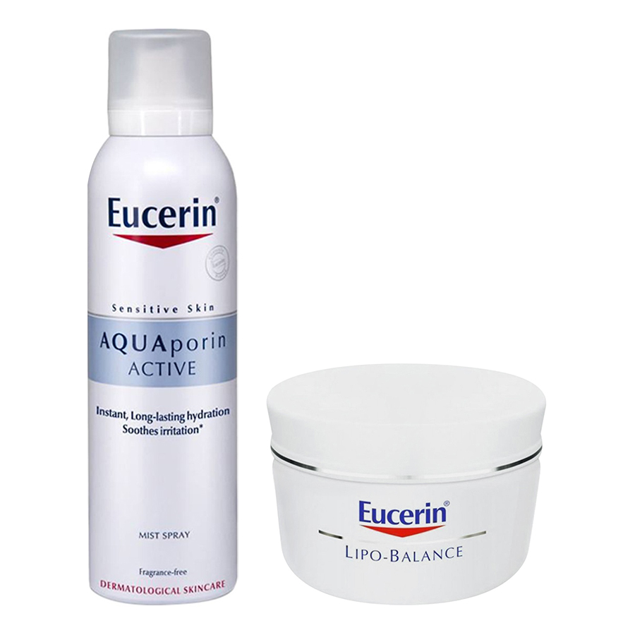 Bộ Kem Dưỡng Ẩm Chuyên Sâu Cho Da Khô Eucerin Lipo Balance (50ml) Và Xịt Khoáng Chống Lão Hóa Eucerin Aquaporin Active (150ml)