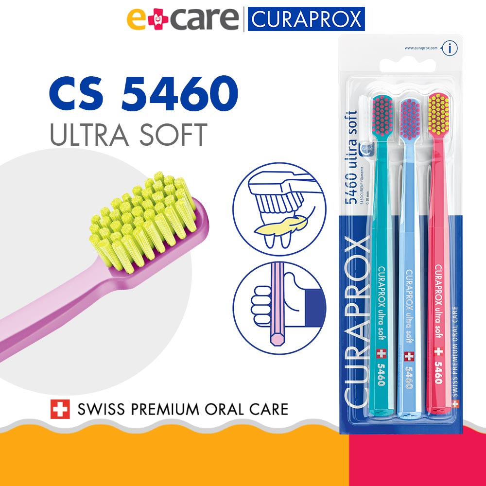 Bộ 3 bàn chải răng siêu mềm CURAPROX CS 5460 Ultra Soft – Hồng-xanh ngọc-xanh da trời