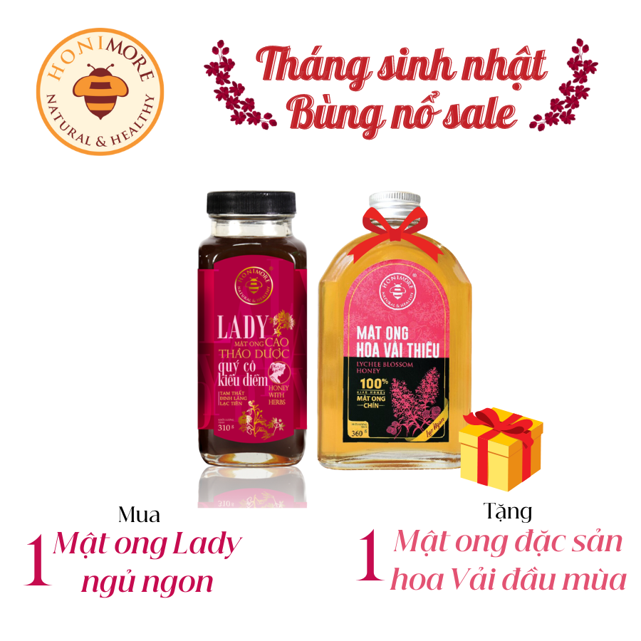 Combo mật ong rừng cao thảo dược Honimore Lady và mật ong rừng nguyên chất 670g - giúp ngủ ngon, chăm sóc sức khỏe phụ nữ