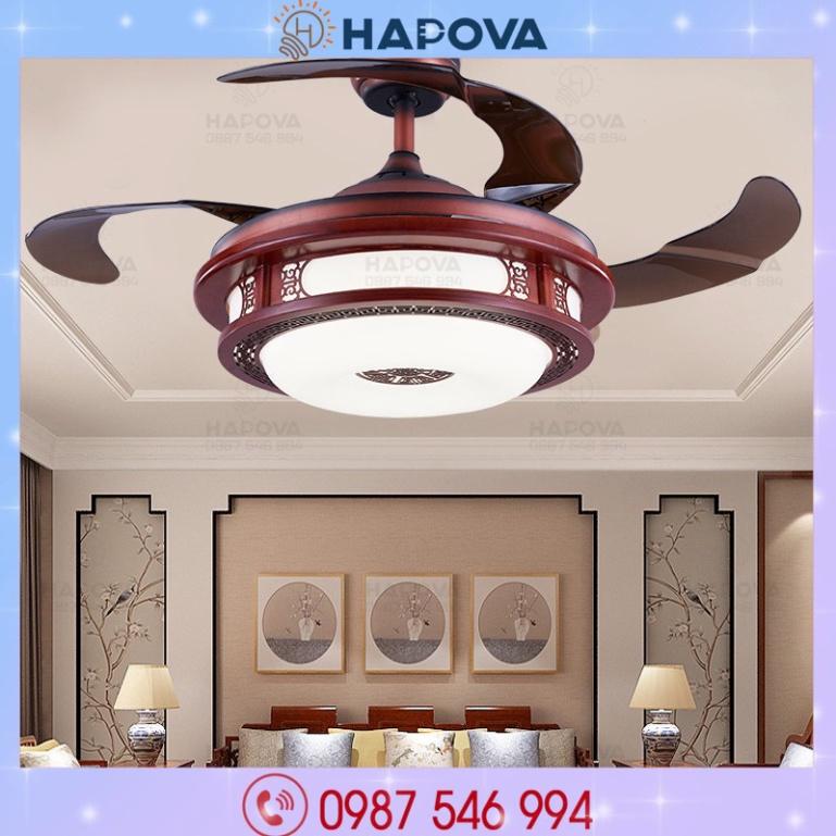 Quạt có đèn, quạt cánh gỗ tô điểm phòng tiếp đón khách HAPOVA DQ 8026 + khuyến mãi khiển