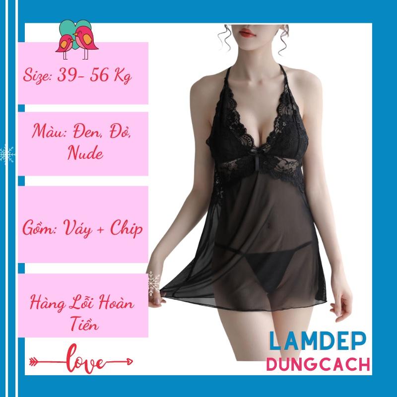 Váy ngủ sexy , đầm ngủ nữ 2 dây ren đồ gợi cảm kèm chip quần lót lọt khe, hai dây 3 màu -1082CTM