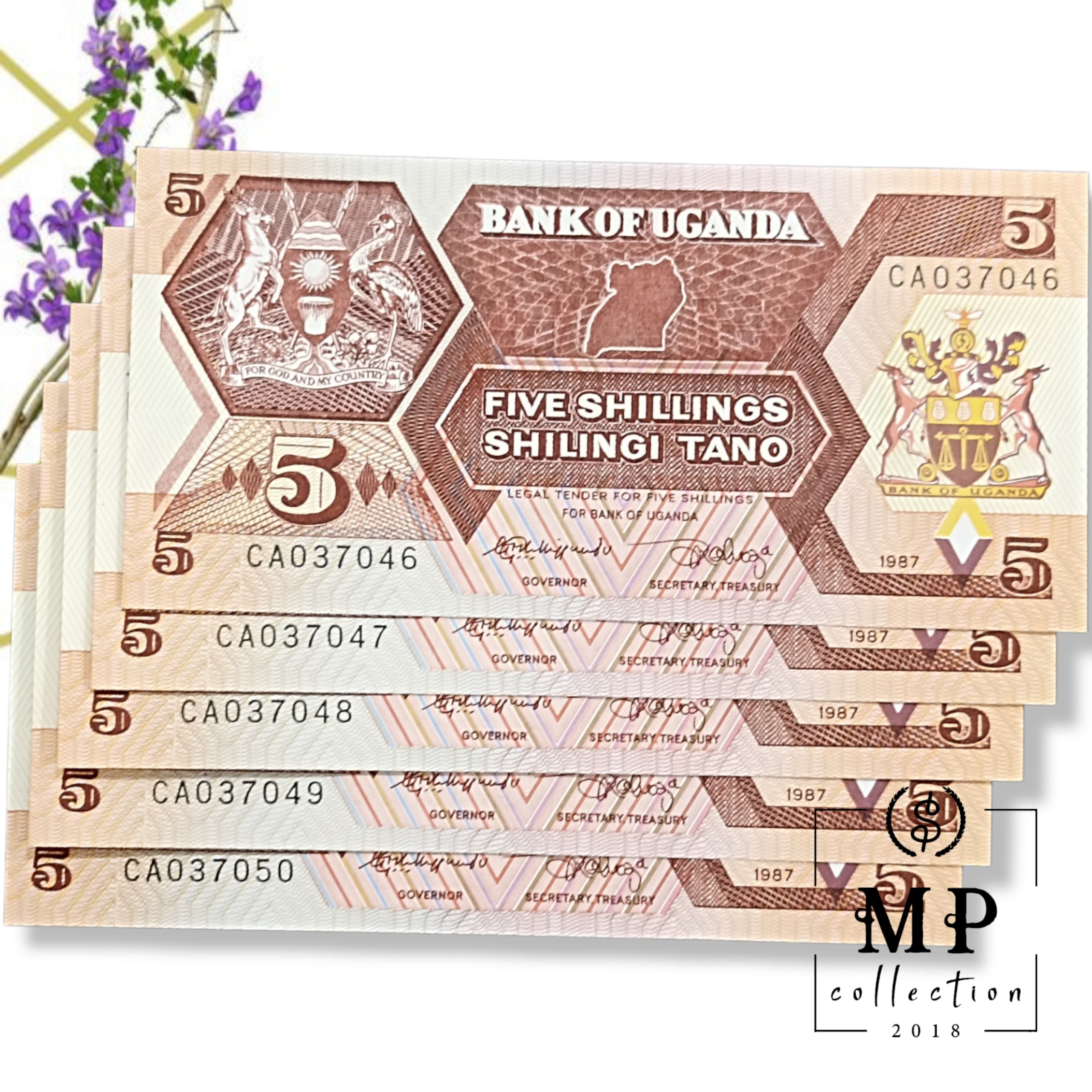 Uganda 5 shilling 1987 sưu tầm với hình ảnh các loài thú