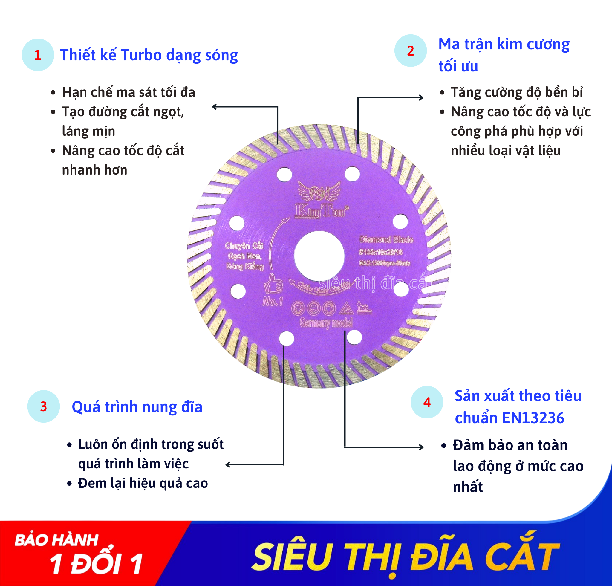 Lưỡi Cắt Đa Năng 105mm KingTom Tím Me Dày - Chuyên Đá Cứng - Bóng Kiếng Dày