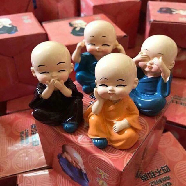 Bộ 4 Tượng Chú Tiểu Tứ Không (6cm) Trang Trí Xe Hơi, Phòng Làm Việc, Trưng Bày