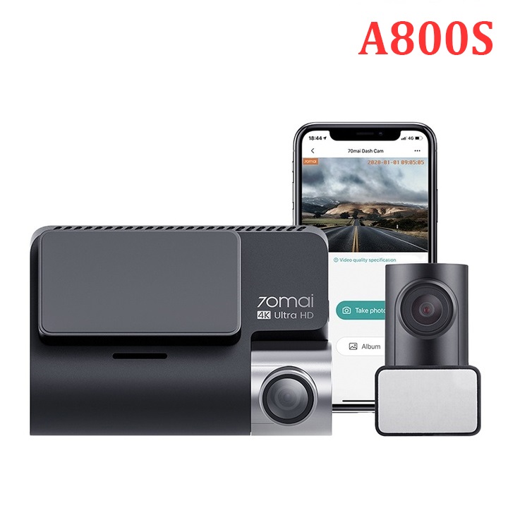 Bộ Camera hành trình trước và sau ô tô Xiaomi 70mai. Bản Quốc Tế cao cấp A800S, 4K, Wifi - Màn hình: LCD 3.0 inch - Độ phân giải camera trước: 3840 x 2160P - Hàng Nhập Khẩu