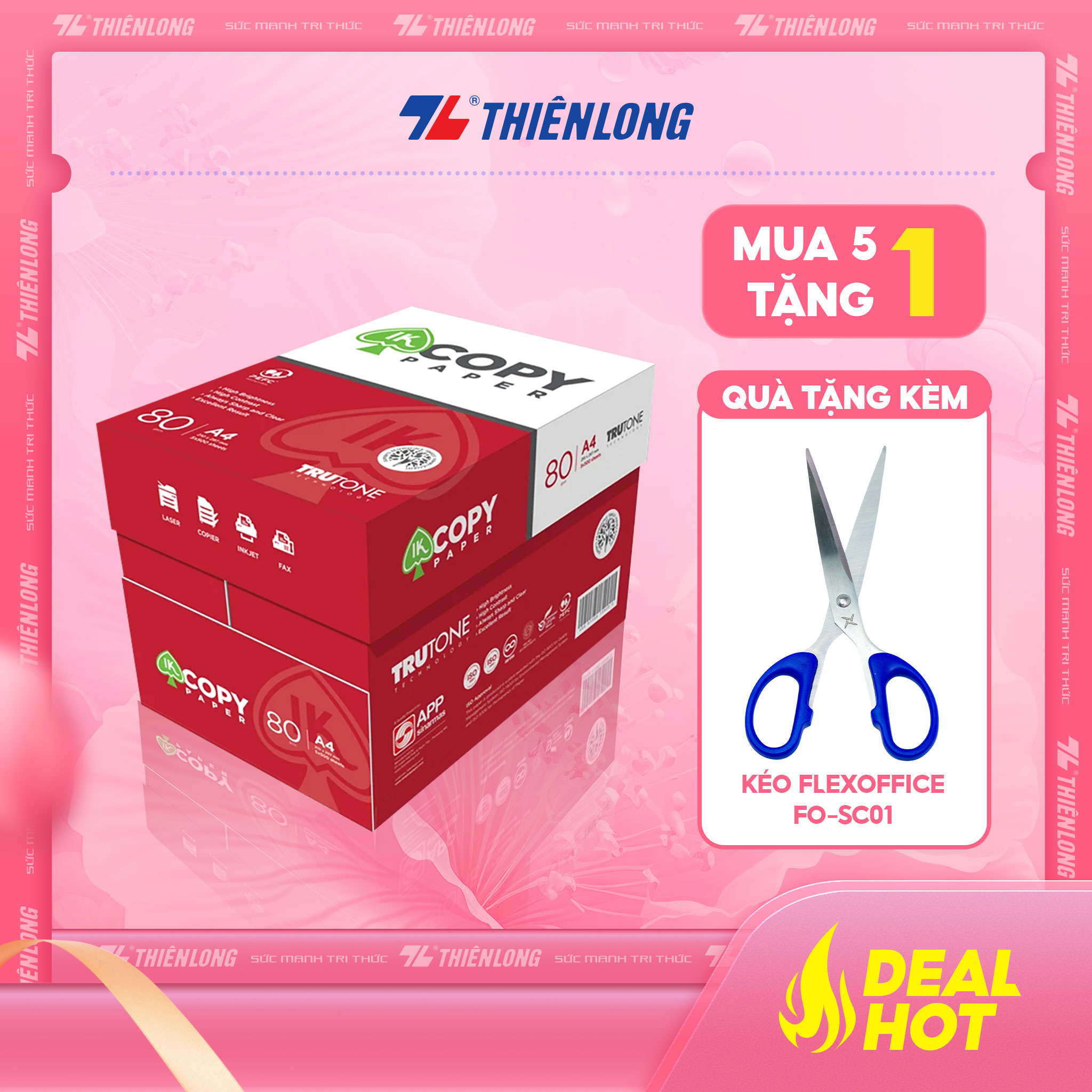 Combo 5 Ream giấy A4 80 gsm IK Copy - Hàng nhập khẩu Indonesia Hàng nguyên thùng chất lượng cao