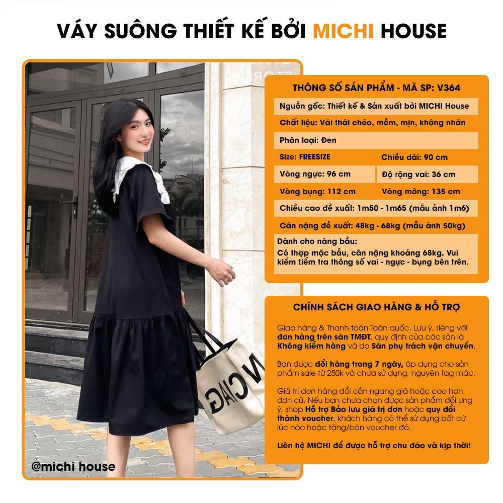 Đầm Suông Đen Phối Cổ Trắng MICHI House V364 Váy Xuông Đuôi Cá Thiết Kế Xinh Freesize