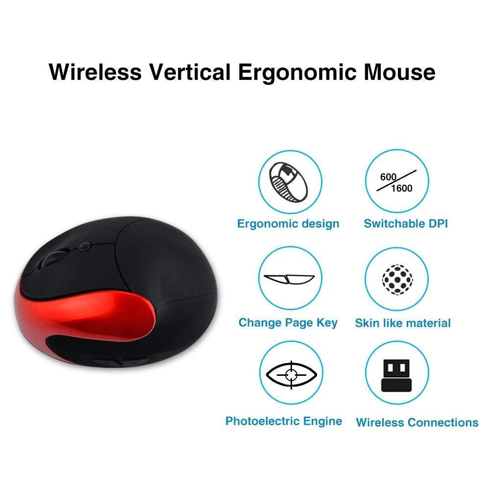 Chuột USB công thái học dọc với đầu thu Nano, có thể sạc lại