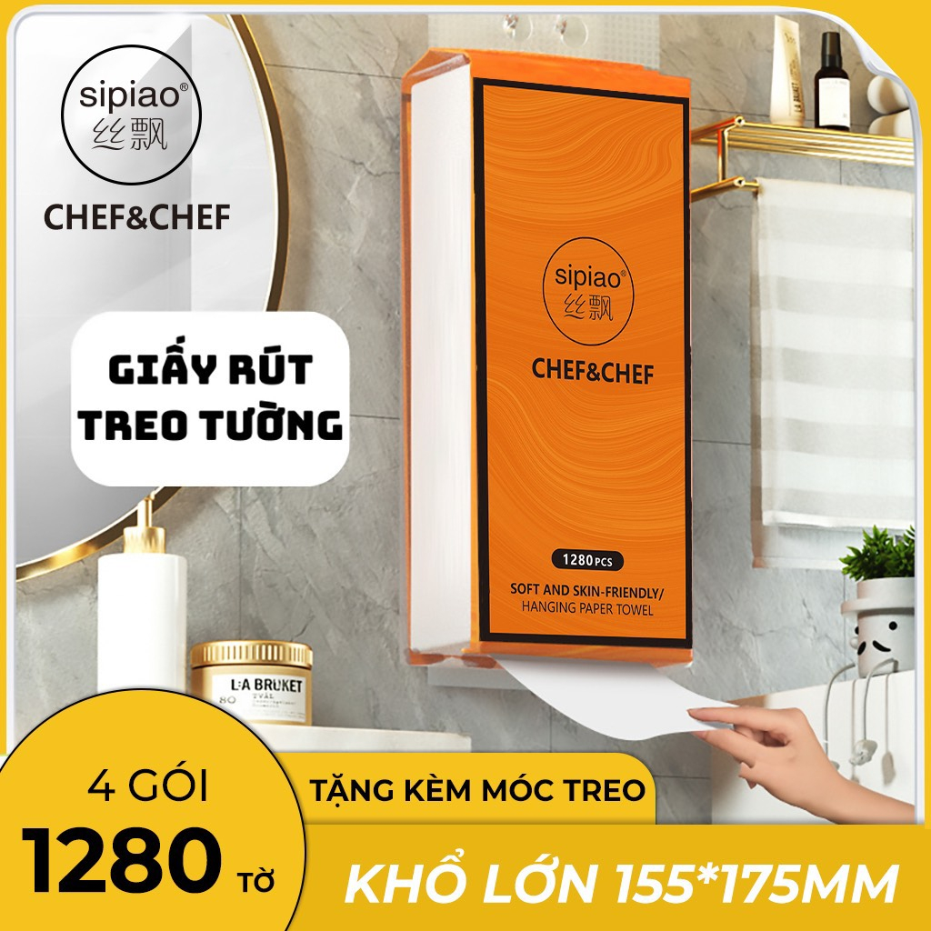 Giấy rút treo tường Sipiao Thùng 4 bịch , 1280 tờ/Bịch Giấy rút Cheerful tặng kèm móc treo