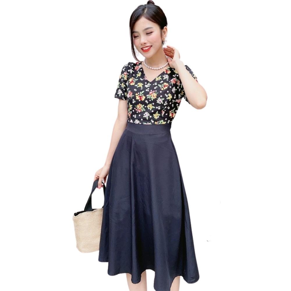 Đầm Váy Nữ Xòe Cổ V Tay Ngắn - QA00169